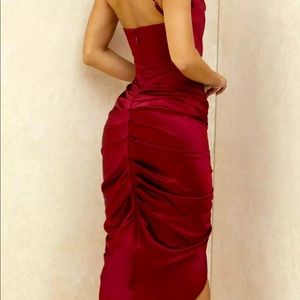 HOUSE OF CB 'Nera' Wine Satin Draped Corset Dress /Size M-US 6-8 /PN571